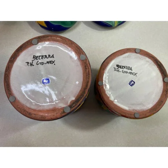 Mexican Blue Talavera Pottery Canister Set of 2 Sunflower w/ Lids - Picture 10 of 16